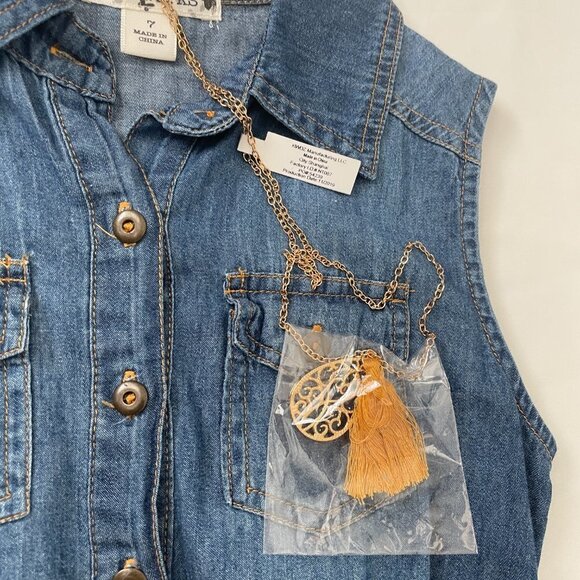 Knitworks Jumpsuit Sleeveless collared Denim top floral bottom size 7 - Picture 7 of 8